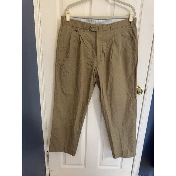 Faconnable Pants Mens 38 Khaki Beige Flat Front Stretch Chino Business Casual - Picture 1 of 3